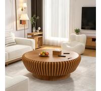 FeiZhiYanS Table Basse Ronde en Bois avec Base Massive, Style Moderne du Milieu du siècle, Table Basse contemporaine Minimaliste cannelée pour Salon, Bureau ou Salle de réception,Gl