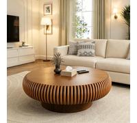 FeiZhiYanS Table Basse Ronde en Bois avec Base Massive, Style Moderne du Milieu du siècle, Table Basse contemporaine Minimaliste cannelée pour Salon, Bureau ou Salle de réception,Al