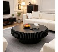 FeiZhiYanS Table Basse Ronde en Bois avec Base Massive, Style Moderne du Milieu du siècle, Table Basse contemporaine Minimaliste cannelée pour Salon, Bureau ou Salle de réception,El