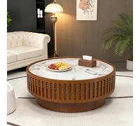 FeiZhiYanS Table Basse Ronde en Pierre frittée cannelée, Table Basse Moderne en Bois avec placage cannelé, Table d'appoint Ronde idéale pour Les Petits espaces de Salon et d'appartement,El