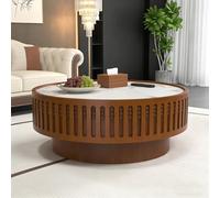 FeiZhiYanS Table Basse Ronde Moderne cannelée, Plateau en Pierre frittée, Structure en Bois cannelé, Style Milieu du siècle, Fabrication Artisanale, idéale pour Salon ou Appartement,B