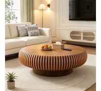 FeiZhiYanS Table Basse Ronde Moderne de Grande Taille, Style Tambour, avec Base Robuste. Table Centrale Minimaliste en Bois, fabriquée à la Main, idéale pour Le Salon ou la Salle de réception,B