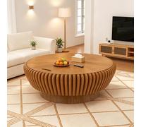 FeiZhiYanS Table Basse Ronde Moderne du Milieu du siècle avec Rangement, Table Centrale cannelée en Relief plaqué, fabriquée à la Main, avec Un piétement Robuste, pour Salon ou Appartement,E