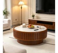 FeiZhiYanS Table Basse Ronde Moderne en marbre de 90 cm (35,43 po), Style Moderne du Milieu du siècle, avec Pied Robuste, idéale pour Le Salon, la Chambre ou Un Appartement,A