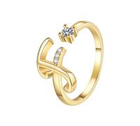 Feizikaw Bague Ajustable Bague avec 26 de l'alphabet anglais pour femme, polyvalente, ouverte, réglable, de Saint-Valentin, cadeau Saint-Valentin, couple s'offrant des cadeaux (F, One Size)