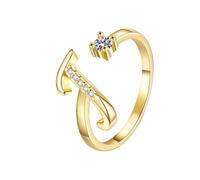 Feizikaw Bague Ajustable Bague avec 26 de l'alphabet anglais pour femme, polyvalente, ouverte, réglable, de Saint-Valentin, cadeau Saint-Valentin, couple s'offrant des cadeaux (J, One Size)