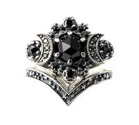 Feizikaw Bague Ajustable Femme Bague de fiançailles Fashion Silver Moon Set Boho Stacking Wedding Rings (Black, 9)