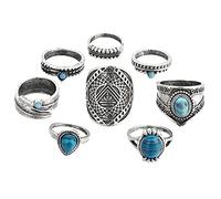 Feizikaw Bague Ajustable Femme Ensemble de bagues 8 pièces pierres précieuses Boho bagues pour femmes esthétiques ajourées gravées en strass (A, One Size)