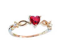 Feizikaw Bague Ajustable Femme La Forma Novia Cumpleaños Con De Con Dedo A De Anillo Joyería Romántico Piedra Sortija Corazón Circonio Mujer Rings (Red, 10)