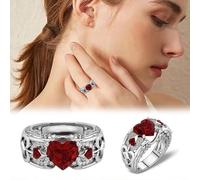 Feizikaw Bague Bague européenne élégante en forme de cœur AJZ2087 rouge, choix significatif et inoubliable (Red, 2.1x2.1x2cm)
