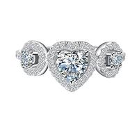 Feizikaw Bague de Fiançailles Bague d'anniversaire de déclaration de promesse de fiançailles de mariage en forme de coeur de trois pierres de femmes de mode (Silver, 7)