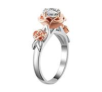 Feizikaw Bague Fantaisie Femme Bague de fermeture Temperament Rose Solitaire Mélange de diamants (Silver, 6)