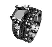 Feizikaw Bague Fantaisie Femme Bague De Luxe Européenne Et Plaquée Or Nano Zircon Noir (Black, 10)
