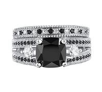 Feizikaw Bague Fantaisie Femme Bague De Luxe Européenne Et Plaquée Or Nano Zircon Noir (Silver, 9)