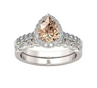 Feizikaw Bague Fantaisie Femme Goutte d'eau Champagne Cubic Zirconia Bridal Strass Bague de fiançailles Full Zirconia Solitaire Ring 6 10 (Gold, 10)