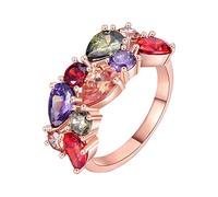 Feizikaw Bague Fantaisie Femme Rainbow Ring Wedding Band for Women Rainbow color Created-Gemstone Ring (C, 8)