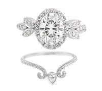 Feizikaw Bague Femme Argent Promise Anneaux Design Délicat 2PCS Ensemble Mode Anneau Lumière De Luxe Pour Les Femmes Géométrique Strass Anneau Ensemble Couleur Cubic Zirconia Bridal (Silver, 6)