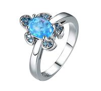 Feizikaw Bague Reglable Bleu tortue de mer forme bague tortue strass élégante géométrie strass pleine bagues en pour les femmes taille 6 10 (Blue, 7)