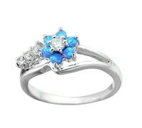 Feizikaw Bagues Bagues en argent pour femmes, ne pas, Vintage, exquise, opale blanche, Zircon, bague en cuivre, tendance, amour (Blue, G)