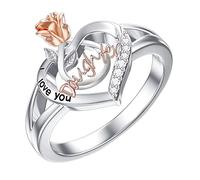 Feizikaw Bagues de Fiançailles pour Couples À ma mère à ma fille bague en strass d'amour bague en strass maman et fille bague en strass d'amour rose (White, 7)