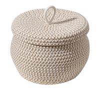 Feizikaw Boite Rangement Pliable Petit avec Couvercle Rond en Corde tissée Petit avec Couvercle Grande capacité Boho Rangement Polyvalent tissé pour Ranger Les Jouets (White, 25X25X18cm)