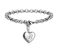 Feizikaw Bracelet Femme Bracelets à breloques initiales pour adolescentes Bracelets à breloques en acier inoxydable pour femmes 26 lettres Alphabet Bracelet Bijoux Cadeaux adolescentes (B, One Size)