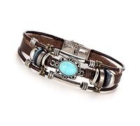 Feizikaw Bracelets Femme Argent Bracelet Créatif Ovale Bracelet Punk Cuir Incrusté Vent Cuir Turquoise Bracelets Rétro (Coffee, One Size)