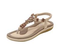 Feizikaw Chaussure Petit Talon Femme Ladies Bohemian Women String Bead elastic Band Beach Shoes Sandals Casual femmes sandales pour femmes (Beige, 41)