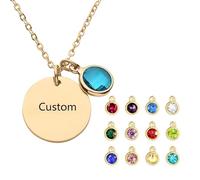 Feizikaw Collier ajustable élégant femmes modernes Collier à faire soi-même en acier inoxydable plaqué or avec marquage rond gravé et pierre de naissance pour femme (Gold, 1.6cm)