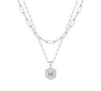 Feizikaw Collier Pendentif Dainty Silver Initial Necklaces For Women Silver Necklaces For Women A Z 26 Alphabet Initial Teen Girls Jewelry (M, 50cm)