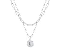 Feizikaw Collier Pendentif Dainty Silver Initial Necklaces For Women Silver Necklaces For Women A Z 26 Alphabet Initial Teen Girls Jewelry (L, 50cm)