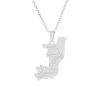 Feizikaw Collier Pendentif GOYMFKM Mode Congo Carte Pendentif Collier Style Ethnique Avec Nom De La Ville Carte Géométrique Hommes Et Femmes Couple Clavicule Chaîne Drapeau(Silver, 3. 2x1. 7cm)