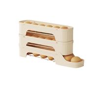 Feizikaw Étagère de garage à 4 niveaux pour réfrigérateur, étagère à rouler automatique pour 30 œufs, distributeur pour réfrigérateur, rangement de cuisine (beige, 35 x 17 cm)