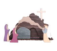 Feizikaw Figurines de pâques Décorations de Pâques Le Tombeau Vide Scène et décoration Ensemble scènes résurrection Panneau en Bois pour la Table la Maison (Brown, 23X15cm)