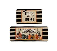 Feizikaw Tapis D'éveil pièces Tapis de Cuisine antidérapant de Coureur Ensemble paillasson Happy Halloween Porte Support Sol intérieur