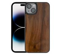 FEJUC Coque compatible avec Apple iPhone 15 Plus, bois véritable naturel et pare-chocs en TPU, coque hybride durable et résistante aux chocs, coque de protection en bois pour iPhone 15 Plus (noyer)