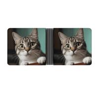 FekiLoot A Curious Cat Portefeuille en cuir pour homme Portefeuille à deux volets pour voyage, espèces et cartes de crédit, sac à main minimaliste pour femme