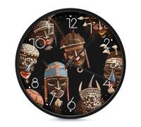 FekiLoot African Ritual Horloge murale ethnique tribale 25,4 cm silencieuse sans tic-tac Fonctionnement à piles Horloge murale moderne décorative pour cuisine, maison, bureau, salon, chambre à coucher