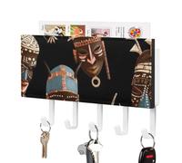 FekiLoot African Ritual Porte-clés mural ethnique tribal en cuir synthétique avec 5 crochets décoratifs pour clés décoratives pour entrée, couloir, bureau, cuisine Blanc