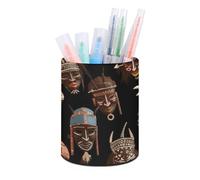 FekiLoot African Ritual Pot à crayons rond antidérapant en cuir synthétique pour pinceaux de maquillage pour bureau, salle de classe, maison
