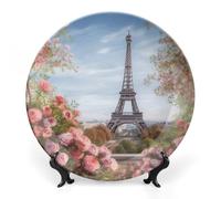 FekiLoot Assiette décorative ronde en céramique avec motif Tour Eiffel de Paris avec présentoir pour salade et dessert, décoration artistique pour cuisine, salle à manger, armoire à vin, 25,4 cm
