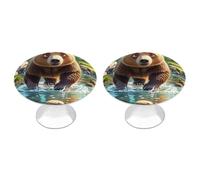 FekiLoot Bear Crossing The River Boutons d'armoire ronds en acier inoxydable pour tiroir de commode et de cuisine moderne