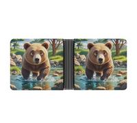 FekiLoot Bear Crossing The River Portefeuille fin en cuir à deux volets avec plusieurs emplacements pour cartes pour homme