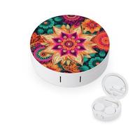 FekiLoot Boho Mandala Étui à lentilles de contact avec miroir Motif fleurs colorées