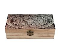 FekiLoot Boîte à souvenirs en bois naturel avec couvercle à charnière, 20,3 x 10,2 cm, calendrier maya de la fin du monde, organisateur de bijoux en bois et porte-bijoux, cadeau pour homme et femme