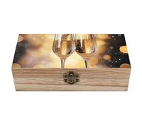 FekiLoot Boîte de rangement en bois pour deux verres de champagne avec couvercle à charnière - Boîte à souvenirs rustique pour travaux manuels, photos, cadeaux, décoration de maison et de bureau