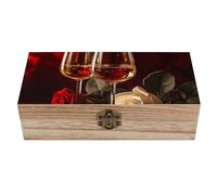 FekiLoot Boîte de rangement en bois pour deux verres de vin blanc avec couvercle à charnière - Boîte à souvenirs rustique pour travaux manuels, photos, cadeaux, décoration de maison et de bureau