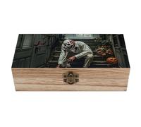 FekiLoot Boîte de rangement en bois sur le thème de l'horreur d'Halloween avec couvercle et fermoir à l'avant - Anti-poussière - Boîte à bijoux vintage - Coffre au trésor - Cadeau pour femme et homme