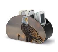 FekiLoot Boîte de rangement multifonction en cuir synthétique pour télévision, motif aigle chauve, coucher de soleil doré avec 5 compartiments