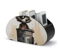 FekiLoot Boîte de rangement multifonction en cuir synthétique pour télévision, raton laveur sur poubelle, avec 5 compartiments, pour le salon, le bureau